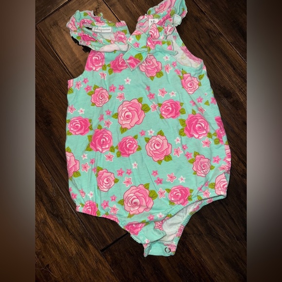 First Impressions Pink and Green Floral Romper - Picture 1 of 4